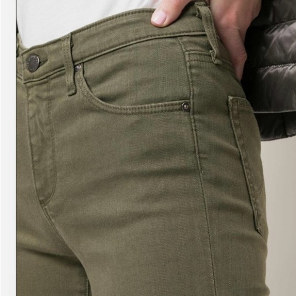 Women's AG Dark Olive Green mid-rise cigarette jeans/skinnies. Soft fabric. - Picture 2 of 8